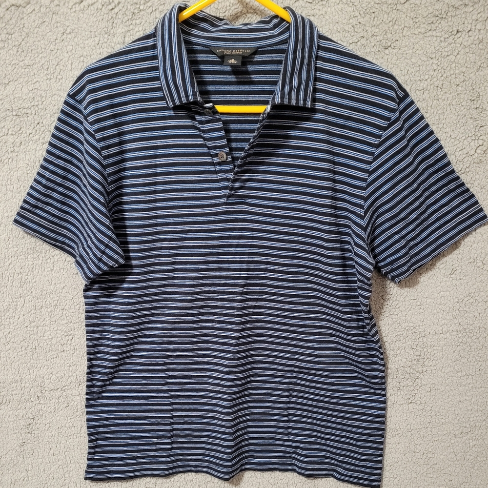 Banana Republic Blue Striped Pima Cotton Polo Shirt Medium.